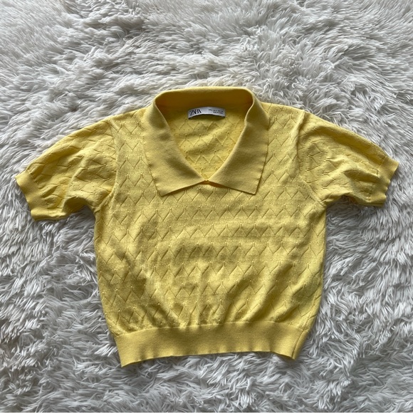 Zara Tops - Zara Pointelle Knit Short Sleeve Polo Sweater Top